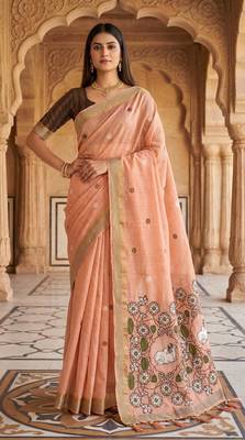 peach south indian cotton saree with blouse 2
