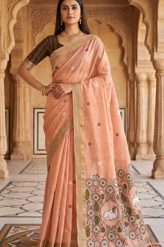 peach south indian cotton saree with blouse
