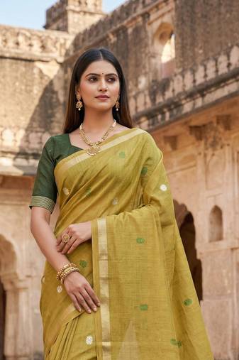 olive south indian cotton saree with blouse