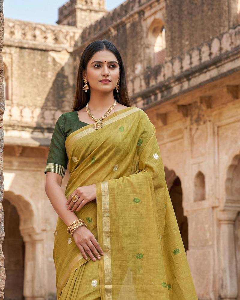 olive south indian cotton saree with blouse