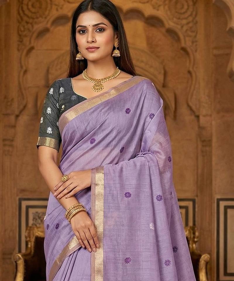 lavender south indian cotton saree with blouse