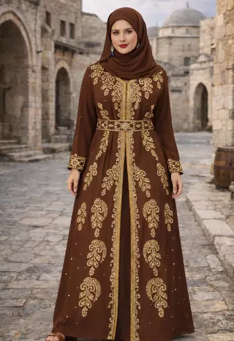  Abaya Georgette Zari Embroidered Kaftan