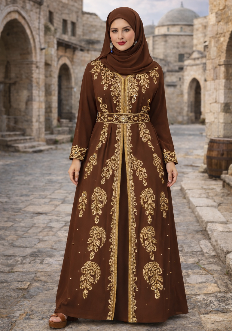  Abaya Georgette Zari Embroidered Kaftan