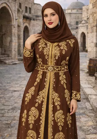  Abaya Georgette Zari Embroidered Kaftan