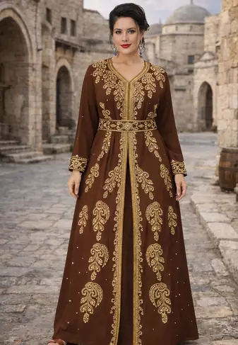  Abaya Georgette Zari Embroidered Kaftan