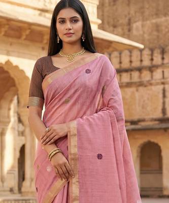 pink south indian cotton saree with blouse 1