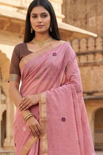 pink south indian cotton saree with blouse