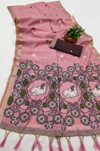 pink south indian cotton saree with blouse