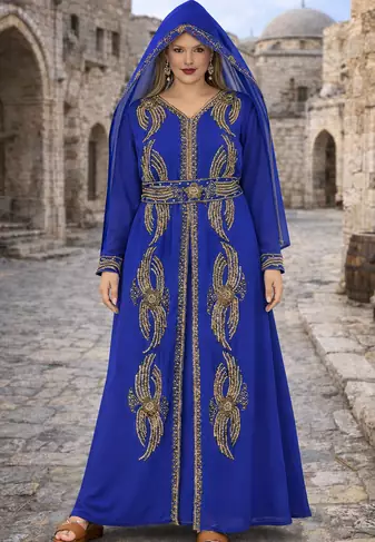Moroccan Caftan Georgette Zari Embroidered Kaftan