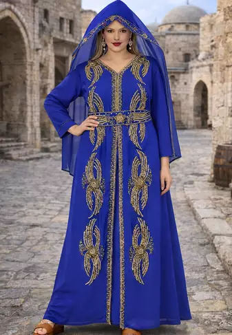 Moroccan Caftan Georgette Zari Embroidered Kaftan