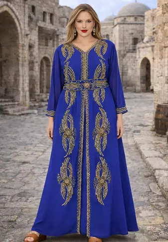 Moroccan Caftan Georgette Zari Embroidered Kaftan