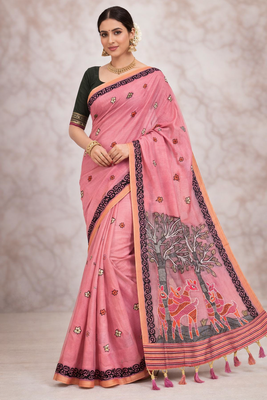 pink designer soft cotton saree with blouse 1