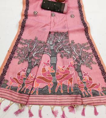 pink designer soft cotton saree with blouse 3