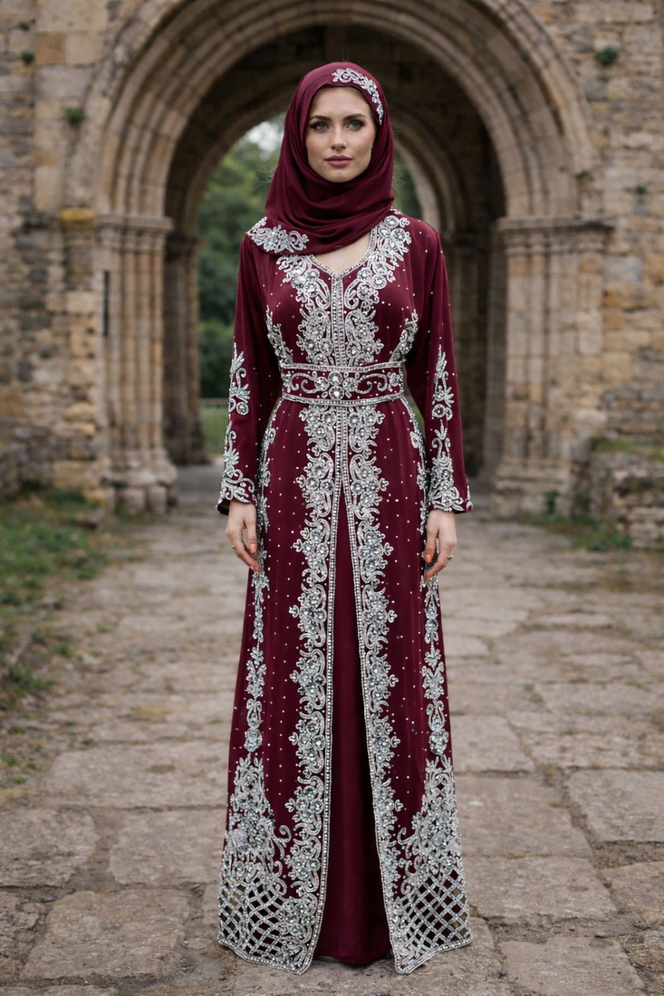  Abaya Georgette Zari Embroidered Kaftan