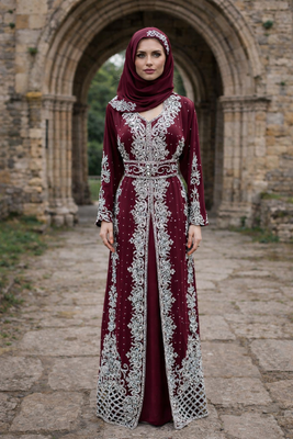 Abaya Georgette Zari Embroidered Kaftan 1