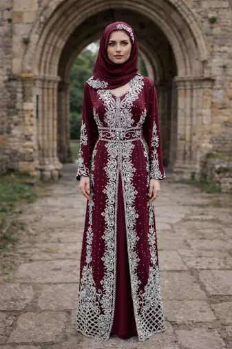  Abaya Georgette Zari Embroidered Kaftan