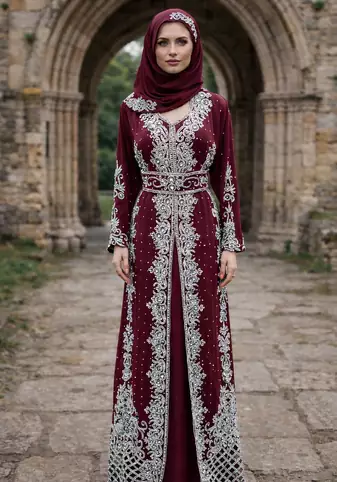  Abaya Georgette Zari Embroidered Kaftan