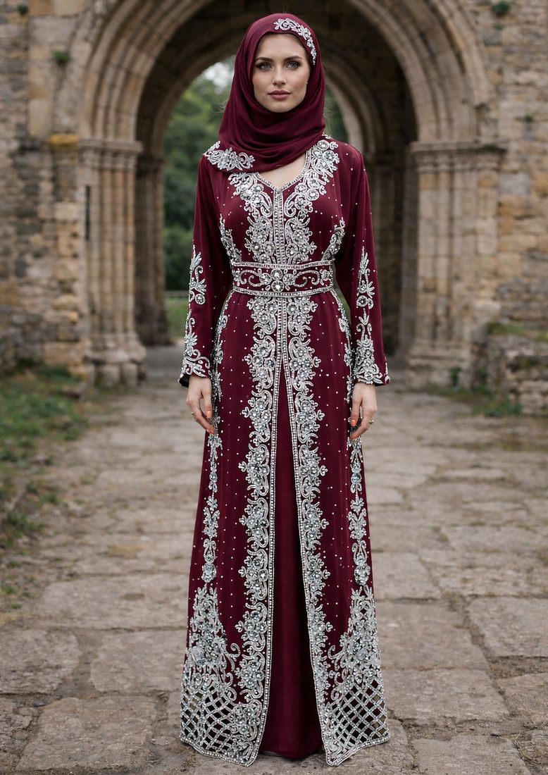  Abaya Georgette Zari Embroidered Kaftan