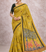 olive designer soft cotton saree with blouse