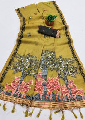 olive designer soft cotton saree with blouse 2