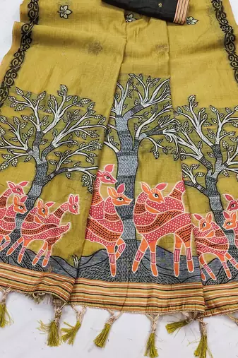 olive designer soft cotton saree with blouse