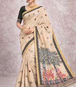 beige designer soft cotton sarees with tassels