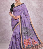 lavender muga cotton saree with meenakari work