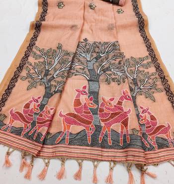 peach muga cotton saree with meenakari weaving 3