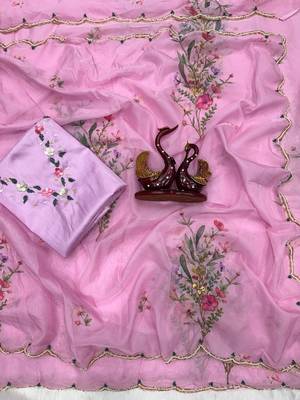pink silk printed saree with beadwork 3