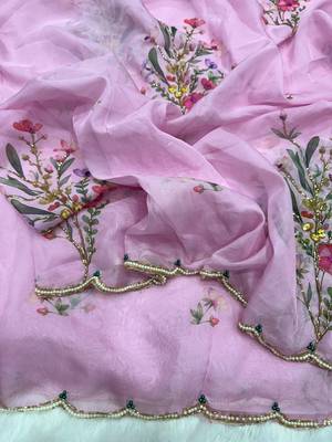 pink silk printed saree with beadwork 4