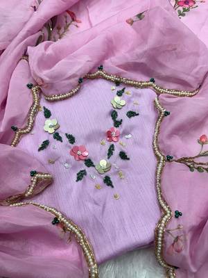 pink silk printed saree with beadwork 5