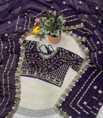 purple satin silk saree with embroidered blouse