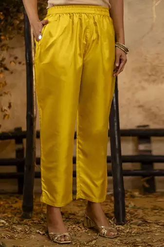 yellow silk blend kurta set with green dupatta