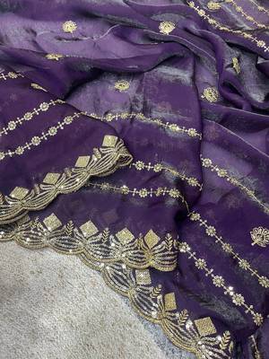 purple satin silk saree with embroidered blouse 3