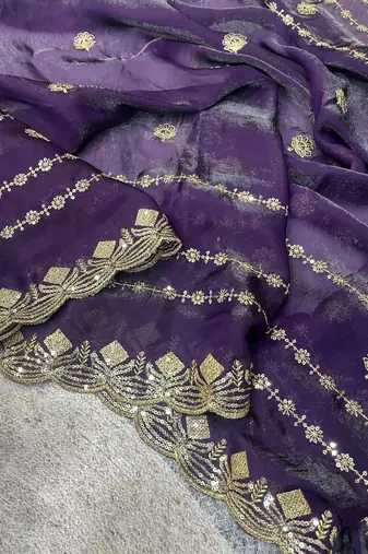 purple satin silk saree with embroidered blouse