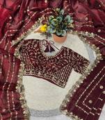 wine satin SIlk Blnd saree with embroidered blouse