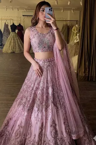 Rose embellished soft net lehenga choli with Dupatta