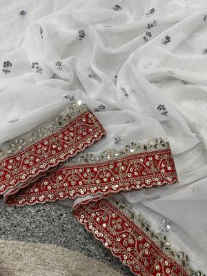 white georgette bridal saree with red embroidered blouse 2