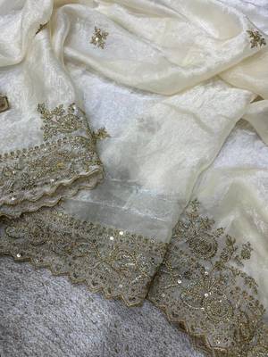white satin designer saree with maroon embroidered blouse 2