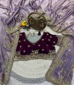 lavender embroidered satin designer saree 