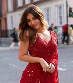 red designer georgette partywear saree