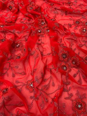 red designer georgette partywear saree 3