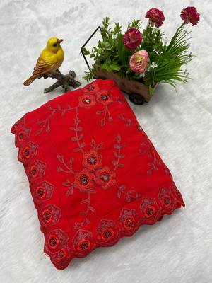 red designer georgette partywear saree 4