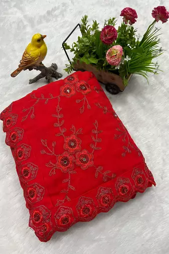 red designer georgette partywear saree