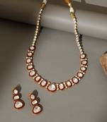 Gold plated kundan red enamel necklace set