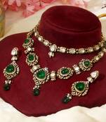 Gold plated kundan green stones necklace set