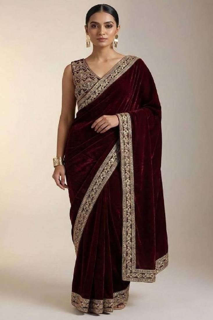 black velvet saree with designer embroidered border