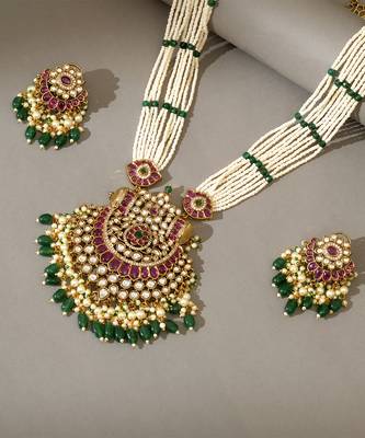 Gold plated kundan multicolor stones necklace set 2