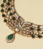 Gold plated kundan green stones necklace set