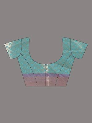 teal brocade saree with intricate borders 4